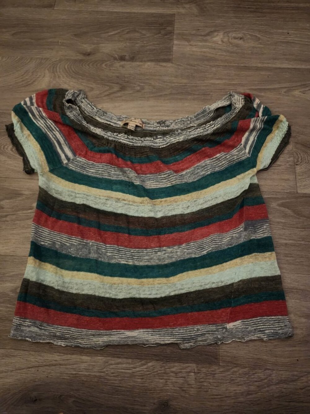 American Rag Cie Women's Boat Neck Multicolor Top Size Medium Distressed Style